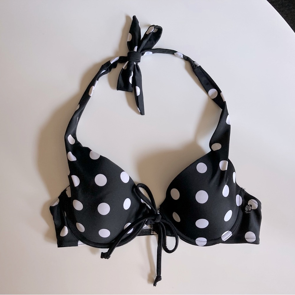 Women’s Black and White Polka Dot Bikini Top Size Small Push Up Bikini Top